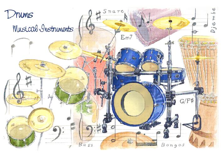 7x5 Greetings Card - Drums Design